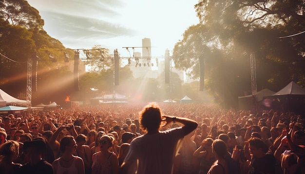 un concert en plein air célébrant la fête de l'Australie mettant l'accent sur l'énergie de la foule et des artistes