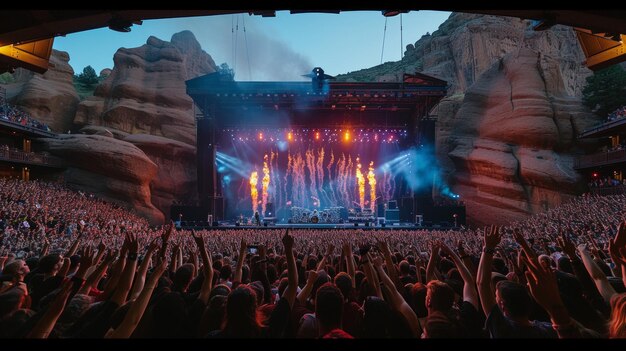 Photo concert de rock à l'amphithéâtre red rocks avec une grande foule