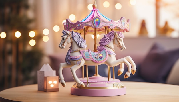 Photo concevez un carrousel avec de mignons figurines de licornes 3d au lieu de chevaux traditionnels ajoutez des couleurs vives, des lumières étincelantes et des détails complexes 3