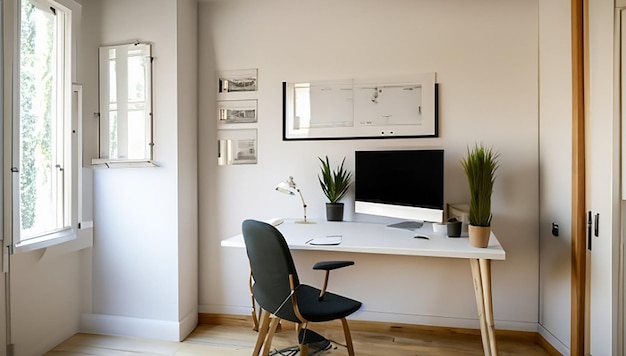 Photo concevoir un bureau à domicile moderne avec de la lumière naturelle bureau numérique