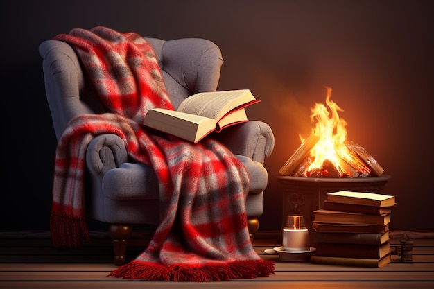 Concevoir un coin de lecture d'hiver confortable Génératif par Ai