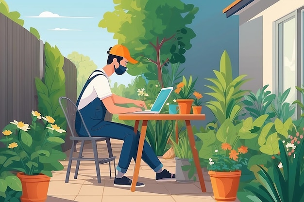 Concevoir une scène d'une personne travaillant dans un jardin ou un espace extérieur