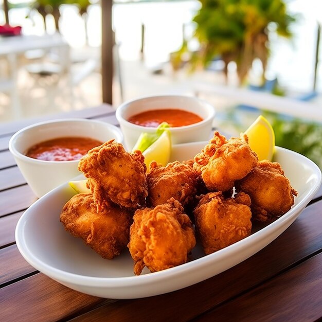 Photo conch fritters bahamianinspired deepfried conch meat balls (boules de viande de conche inspirées des bahamas)