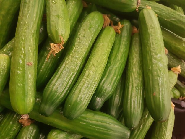 Concombres frais sur le comptoir du supermarché