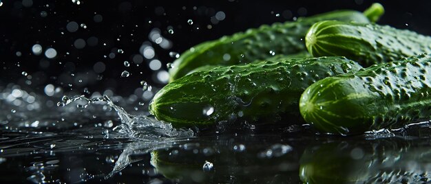 Photo des concombres frais éclaboussés dans l'eau