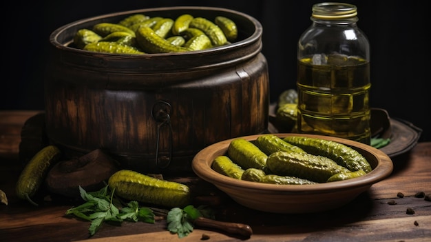 Des concombres marinés, des cornichons, des corniches génératives