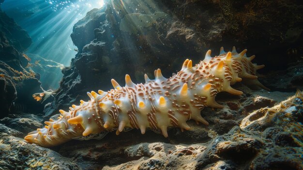 Photo les concombres marins invertébrés sous-marins rampent sur les rochers des récifs