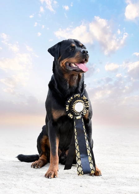 concours de discipline d'obéissance avec un rottweiler