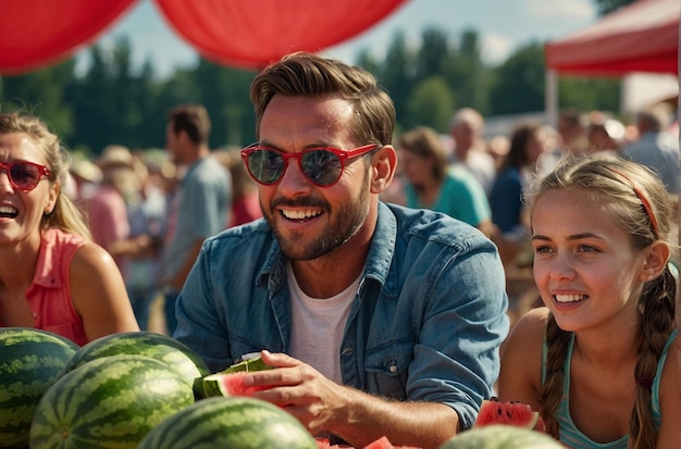 Un concours de melon d'eau à une foire d'été