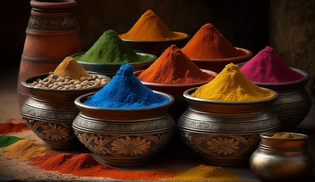 Condiments colorés sur la table