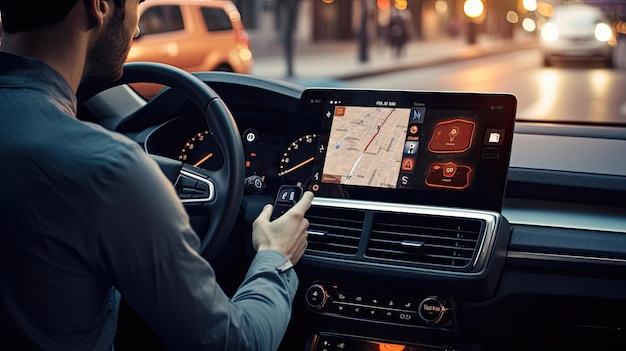 Conducteur configurant le GPS pour des directions guidées par la voix assurant un guidage d'itinéraire précis à chaque ajustement Généré par l'IA