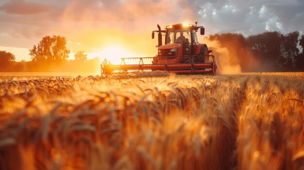 Photo un conducteur de tracteur récoltant des récoltes