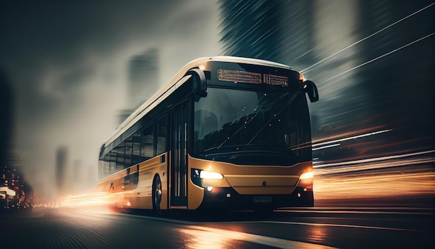 Conduire un bus dans le trafic urbain dans le flou de mouvement