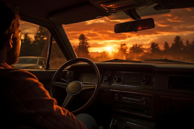 Conduire dans le coucher de soleil à couper le souffle