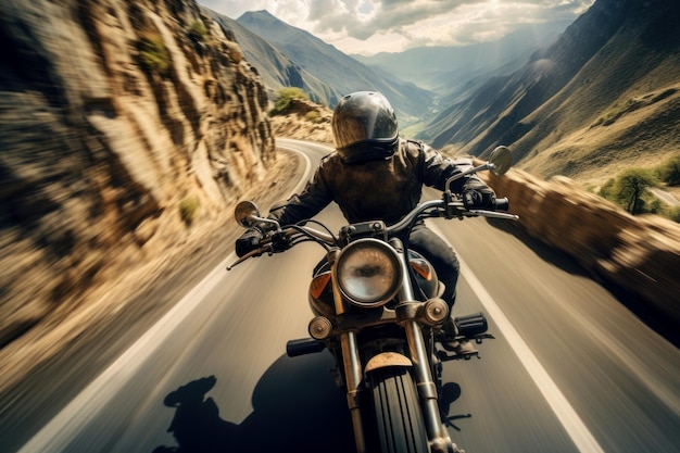 Conduire une moto cycliste de route pittoresque colline extérieure Générer Ai