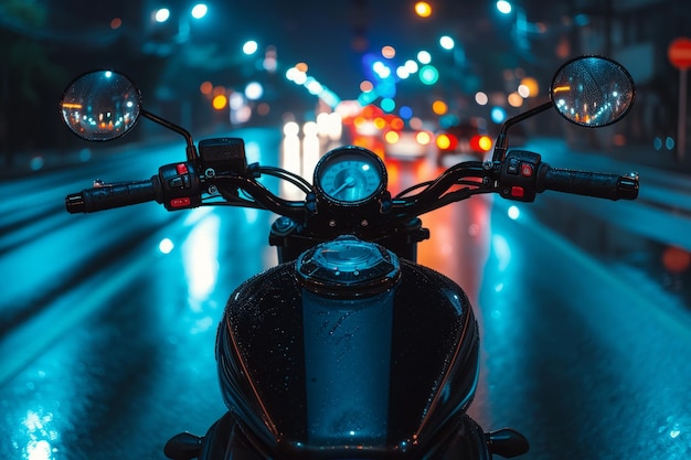 Conduire une moto dans la ville nocturne