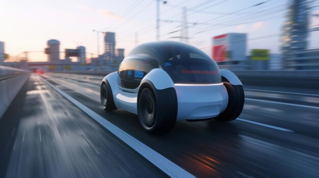 Photo conduire sur la route dans une voiture électrique autonome 3d