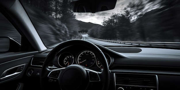 Conduire une voiture sur une route dans un virage