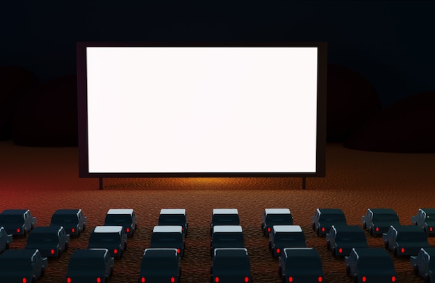 Conduisez au cinéma avec des voitures la nuit sur la plage.