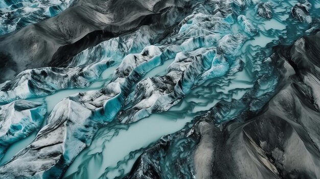 Un conduit froid d'en haut Photo éthérée des ruisseaux des masses froides islandaises Généré par l'IA