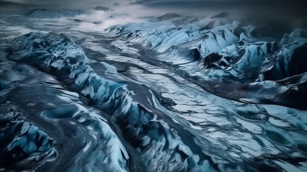 Un conduit froid d'en haut Photo éthérée des ruisseaux des masses froides islandaises Généré par l'IA