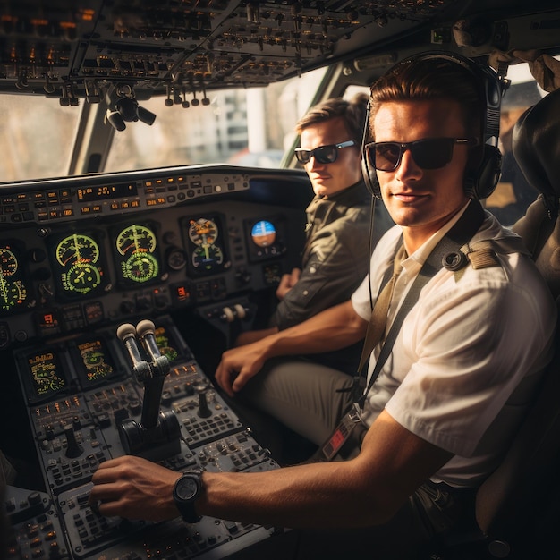 Conduite en cabine de l'avion pour le plaisir de l'officier