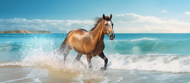 Photo conduite à cheval sur la plage vue du paysage à cheval