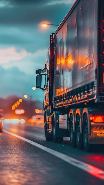 Conduite d'un semi-camion sur une autoroute mouillée