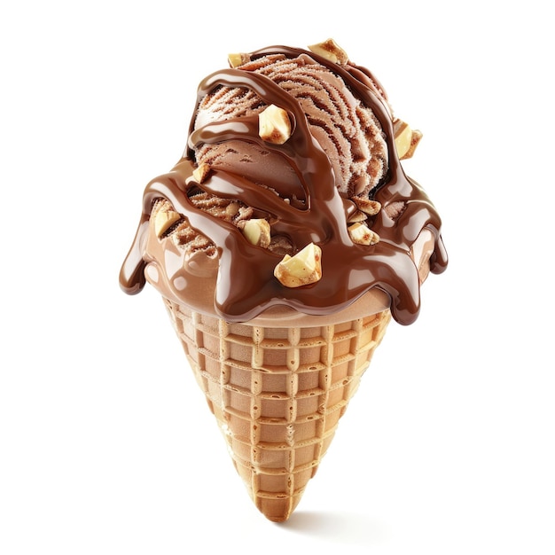 Photo un cône de crème glacée au chocolat avec de la sauce au chocolat dessus