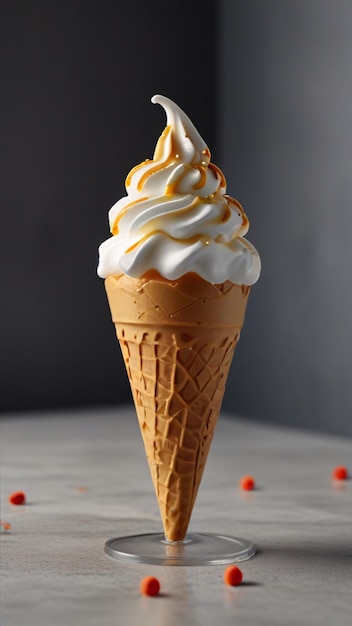 un cone de crème glacée avec un cône de crème blanche sur le dessus