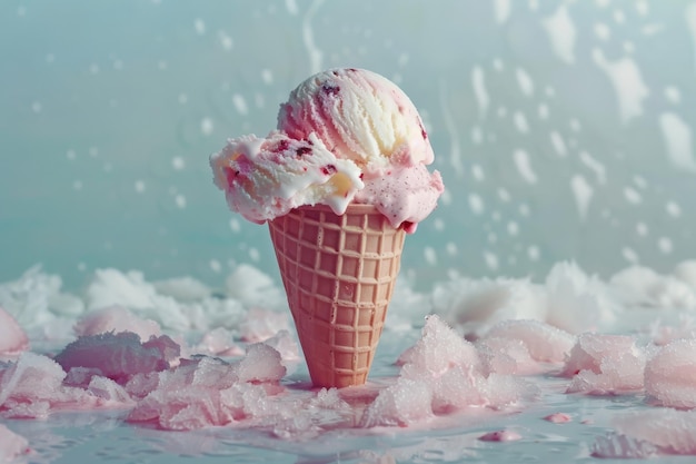 Photo un cône de crème glacée avec deux délicieuses cuillères de crême glacée