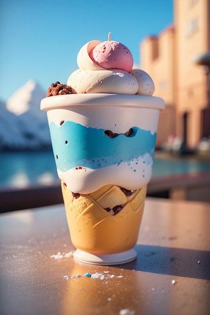 Le cône de crème glacée préféré de l'été est délicieux Sorbet crémeux Fond d'écran gourmet frais