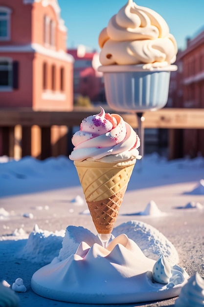 Le cône de crème glacée préféré de l'été est délicieux Sorbet crémeux Fond d'écran gourmet frais