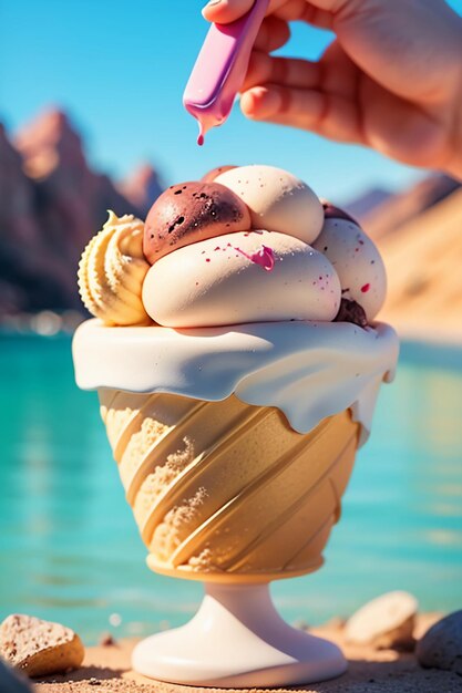 Photo le cône de crème glacée préféré de l'été est délicieux sorbet crémeux fond d'écran gourmet frais