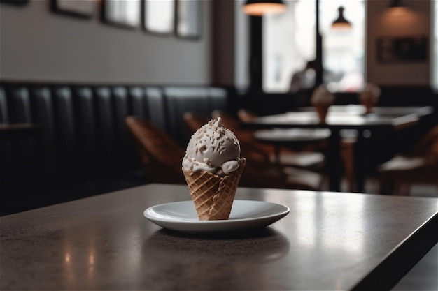 Cône de gaufres à la crème glacée sur une table dans un café-restaurant Contenu généré par l'IA