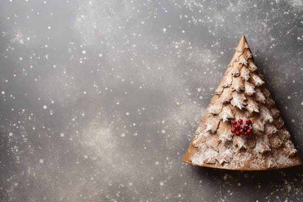 cône plat avec arbre de Noël à neige et cône de pin sur fond texturé