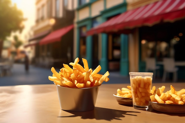 Un cône rempli de papier peint frites croustillantes