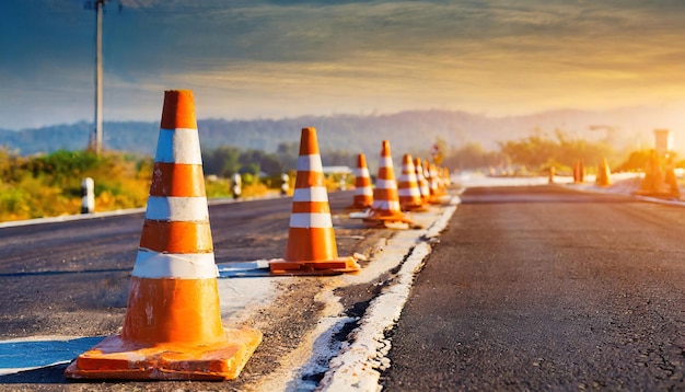 Coneaux de signalisation marquant une partie de la route