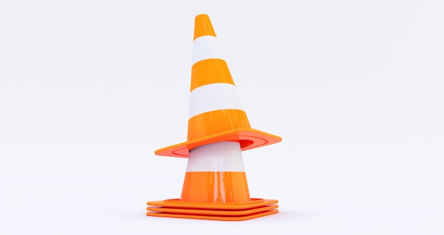 Photo cônes de construction de trafic routier orange isolés sur fond blanc rendu 3d