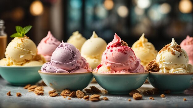 Des cônes de crème glacée à saveurs différentes