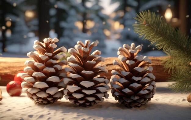 des cônes de pin de Noël, des bâtons de cannelle et des décorations de Noël