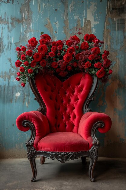 Confection romantique pour la fête de la Saint-Valentin avec une chaise décorée d'un cœur