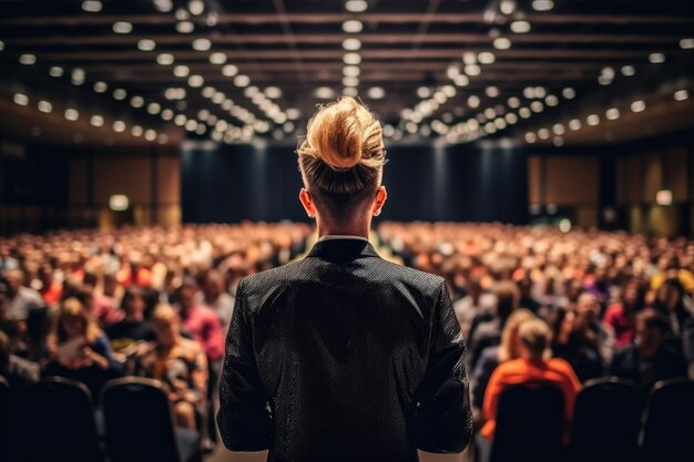 Conférencier à la conférence d'affaires et présentation vue arrière