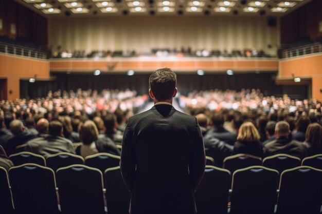 Conférencier à la conférence d'affaires et présentation vue arrière