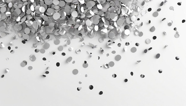 Photo confetti argenté en gros plan sur fond blanc