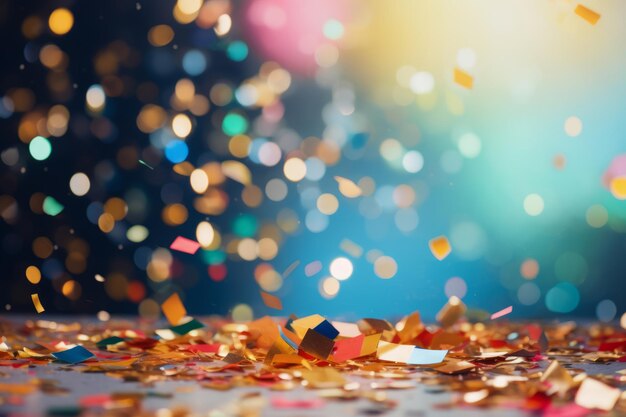 Confetti devant un fond coloré avec bokeh pour le carnaval Illustration générative d'IA