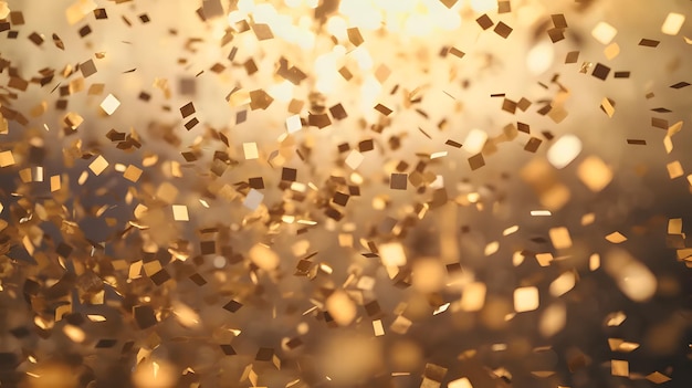 Confetti dorés tombant sur un fond doré fête du Nouvel An et célébrations