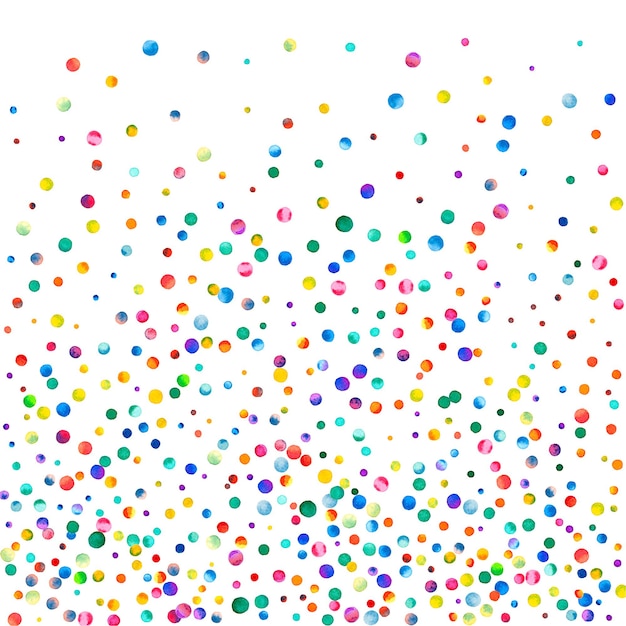 Confettis aquarelle sur fond blanc. Points de couleur arc-en-ciel admirables. Carte lumineuse colorée carrée de célébration heureuse. Confettis peints à la main peu communs.