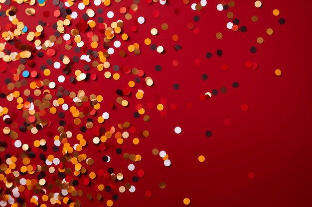 Photo des confettis colorés sur fond rouge