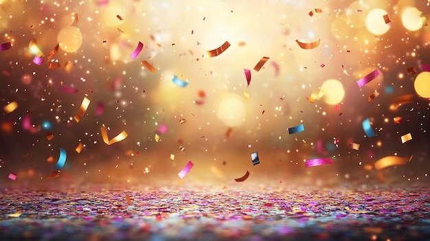 Des confettis de fête tombant sur le sol étincelant